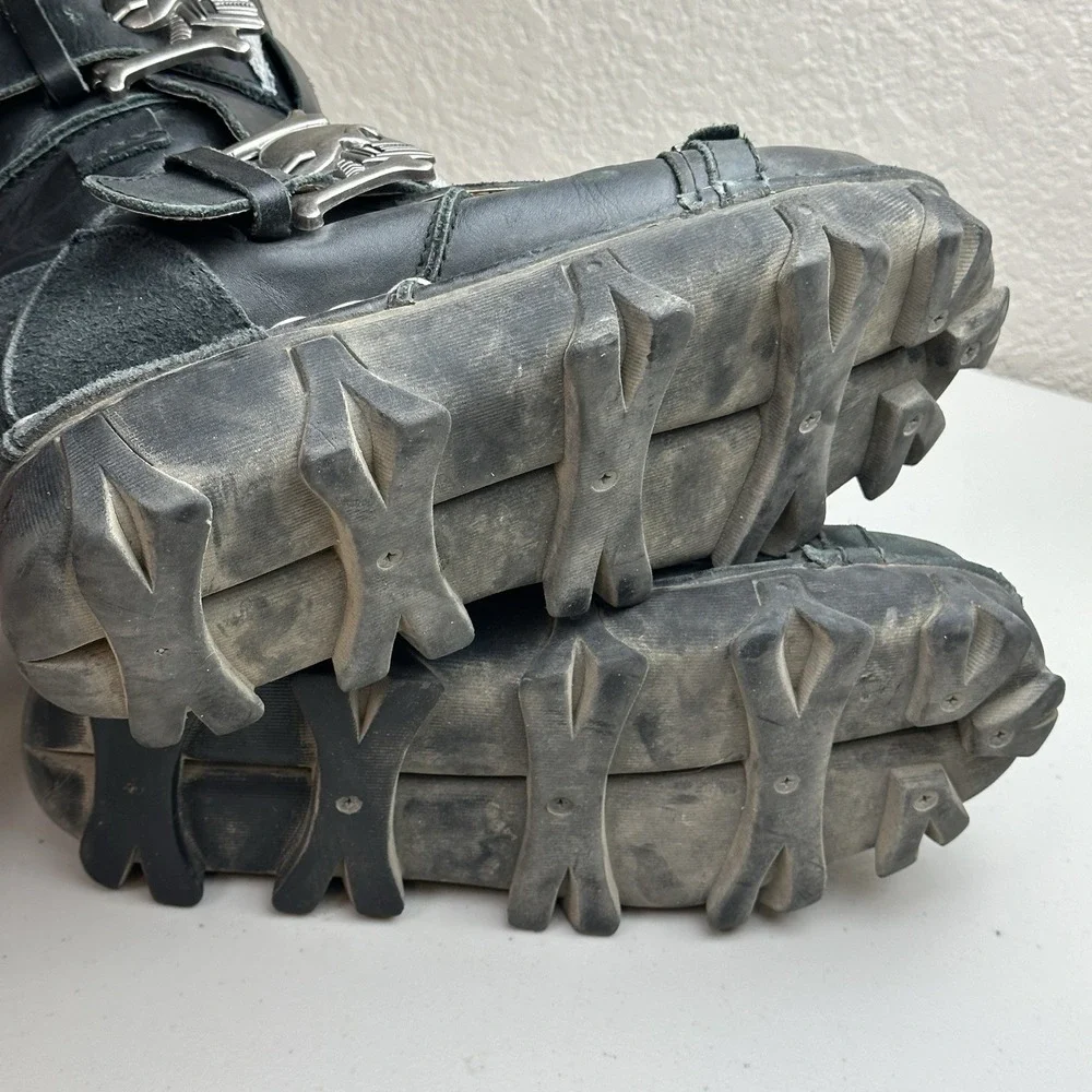 Used  Black Leather Skull & Bones‎ Goth Biker Boots 1809-255 Size 7.5/Men's 9/WM